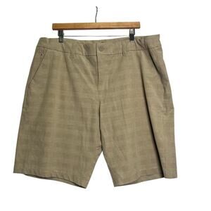 Hang Ten Casual Shorts Size 40 Tan Checkered Flat Front 4 Pocket Basic Casual